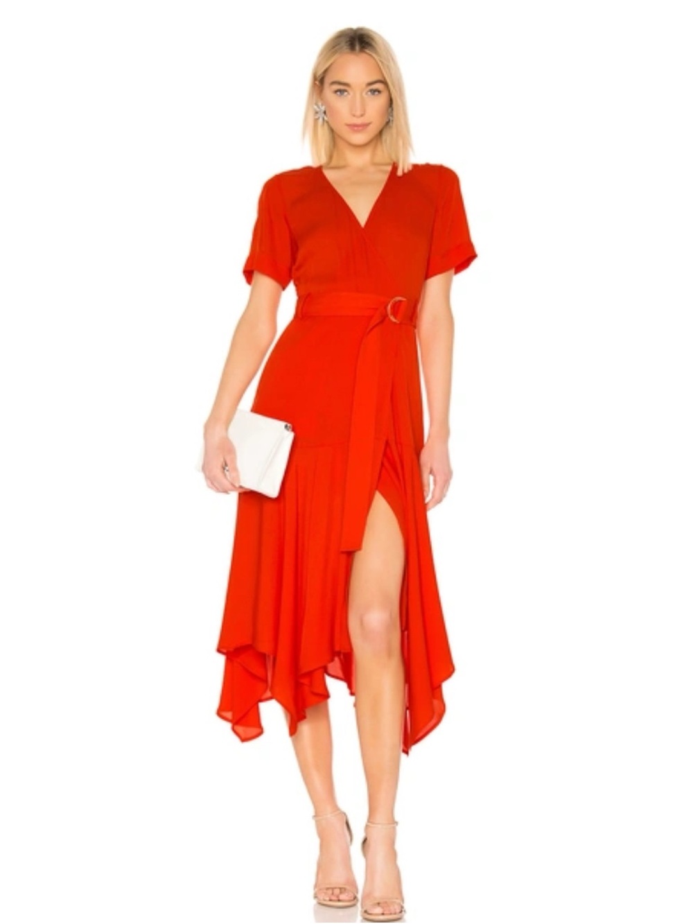 A.L.C. Claire Red V-Neck High-Low Wrap Silk Dress with Belt ❤️❤️